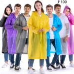 Fashionio-Men & Women EVA Waterproof Transparent Rain Coat Hooded Outdoor Water Resistant Portable Raincoat Suit for Unisex EVA Rain Coat (Free Size)